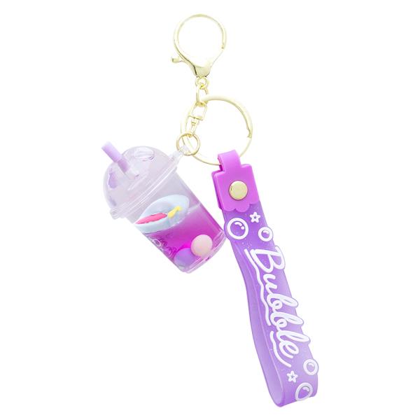 FRUITY DRINK FLOATING BUBBLE BAG CHARM KEY CHAIN W STRAP