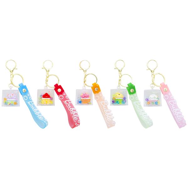 CUBE FLOWER FLOATING BUBBLE BAG CHARM KEY CHAIN W STRAP