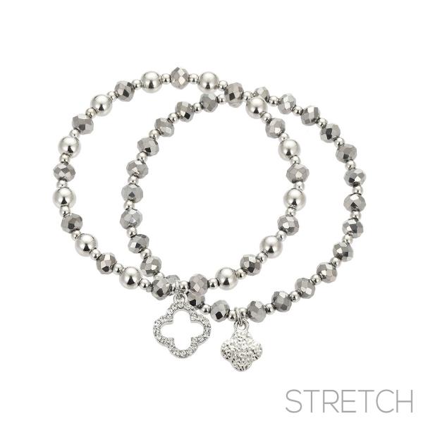 2PK CLOVER GLASS BEAD STRETCH BRACELET