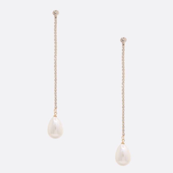 RHINESTONE TEARDROP PEARL EARRING