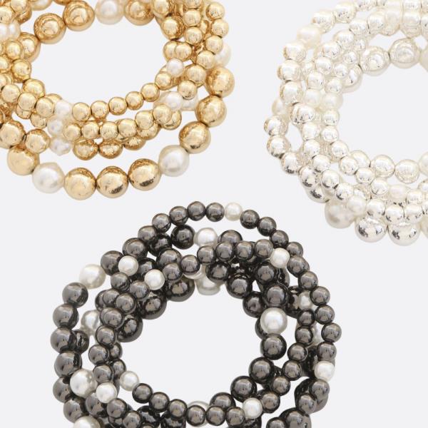 PEARL BALL BEAD BRACELET SET