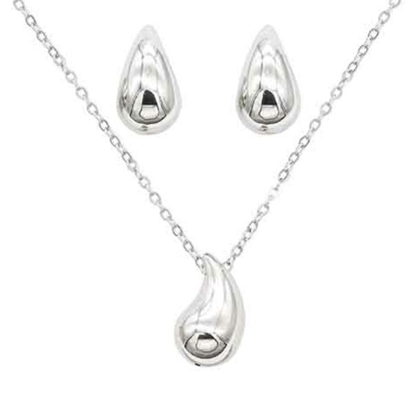 STAINLESS STEEL TEARDROP PENDANT NECKLACE EARRING SET