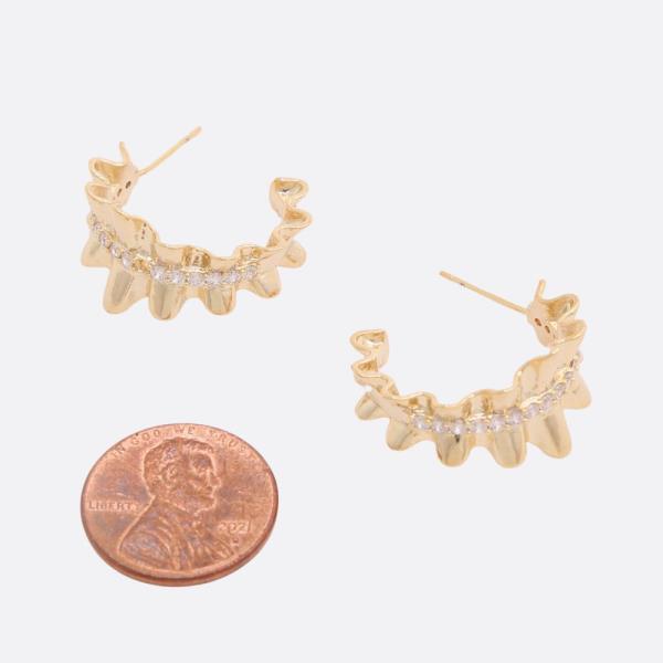 SODAJO RUFFLE RHINESTONE OPEN HOOP GOLD DIPPED EARRING