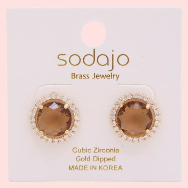 SODAJO CZ ROUND GOLD DIPPED EARRING