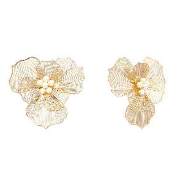 FLOWER WITH PEARL ACCENT EARRING