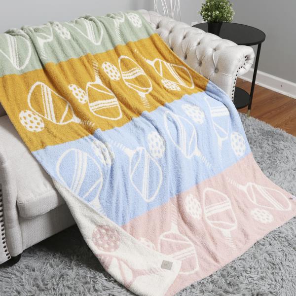 MULTICOLOR PICKLEBALL REVERSIBLE THROW BLANKET