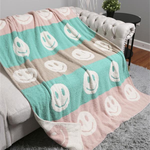 COLORED HAPPY FACE THROW BLANKET