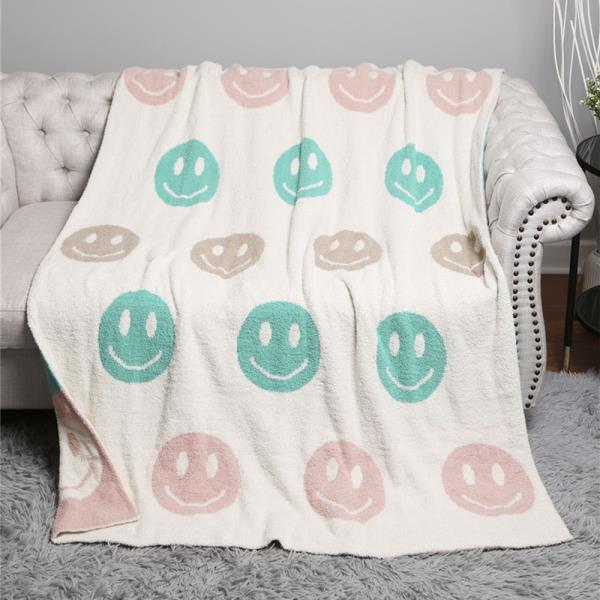 COLORED HAPPY FACE THROW BLANKET