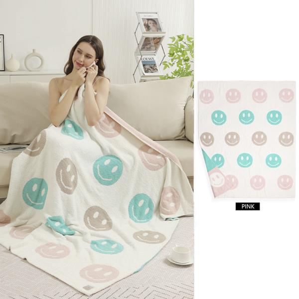 COLORED HAPPY FACE THROW BLANKET