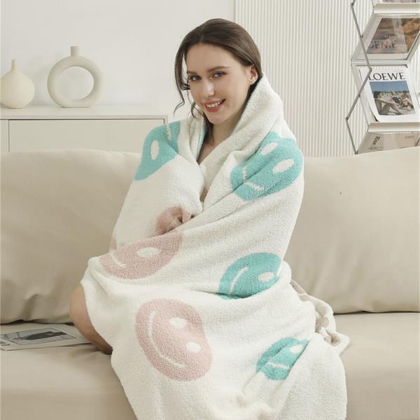 COLORED HAPPY FACE THROW BLANKET