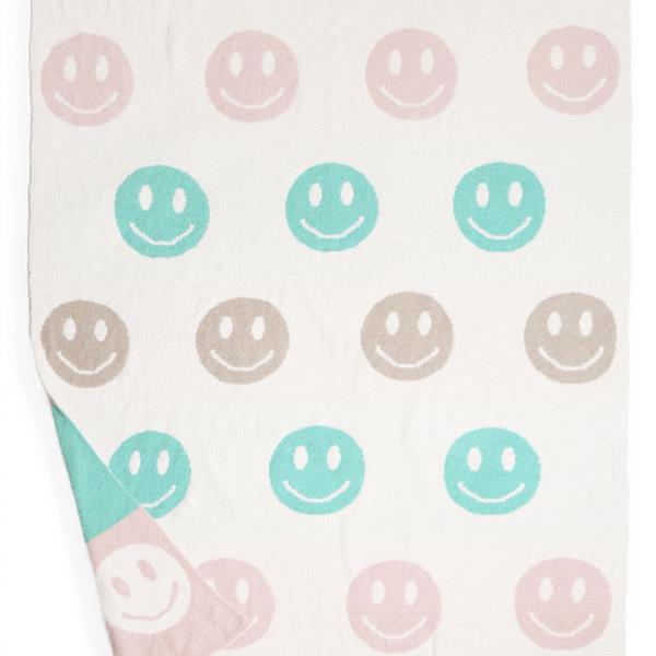 COLORED HAPPY FACE THROW BLANKET