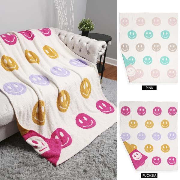 COLORED HAPPY FACE THROW BLANKET