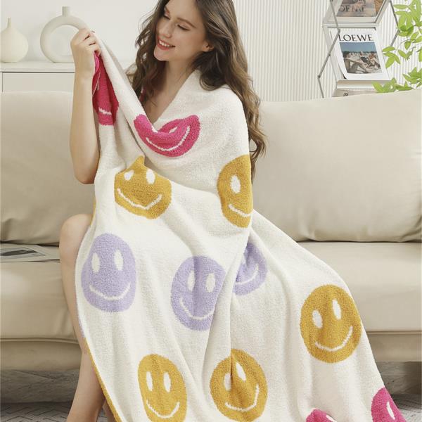 COLORED HAPPY FACE THROW BLANKET