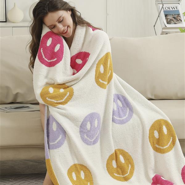 COLORED HAPPY FACE THROW BLANKET