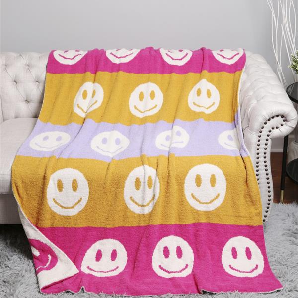 COLORED HAPPY FACE THROW BLANKET