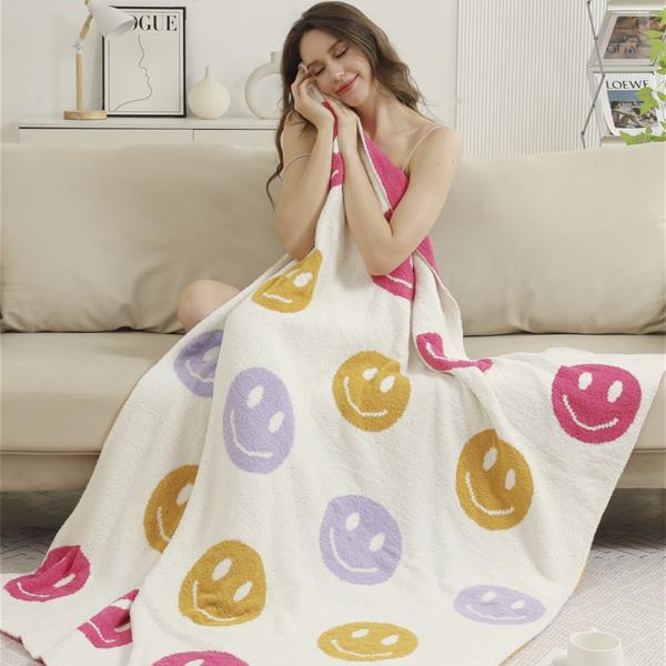 COLORED HAPPY FACE THROW BLANKET