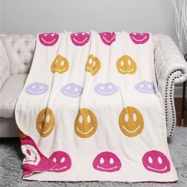 COLORED HAPPY FACE THROW BLANKET