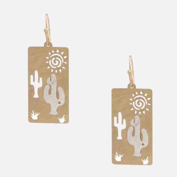 WESTERN STYLE CACTUS RECTANGLE EARRING