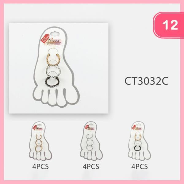 ASSORTED RHINESTONE TOE RING SET (12 UNITS)