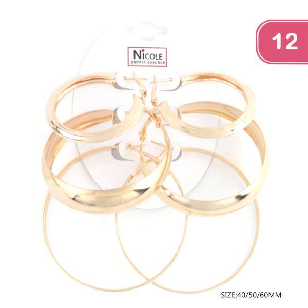 3 PAIR HOOP EARRING SET (12 UNITS)