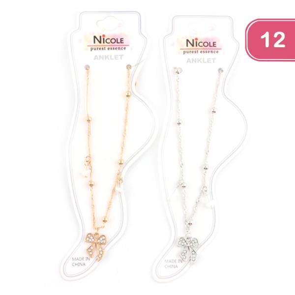 RHINESTONE BOW CHARM ANKLET (12 UNITS)