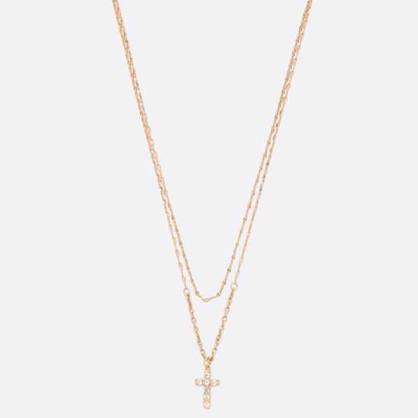 2 LAYERED METAL CHAIN CROSS PENDANT NECKLACE