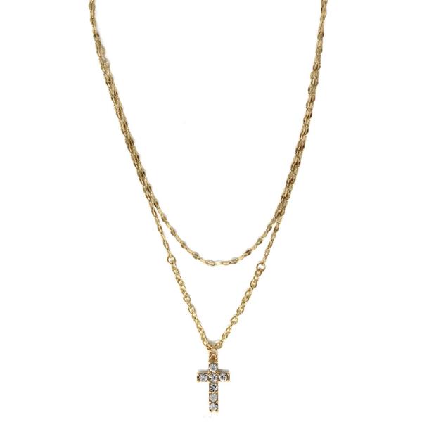 2 LAYERED METAL CHAIN CROSS PENDANT NECKLACE