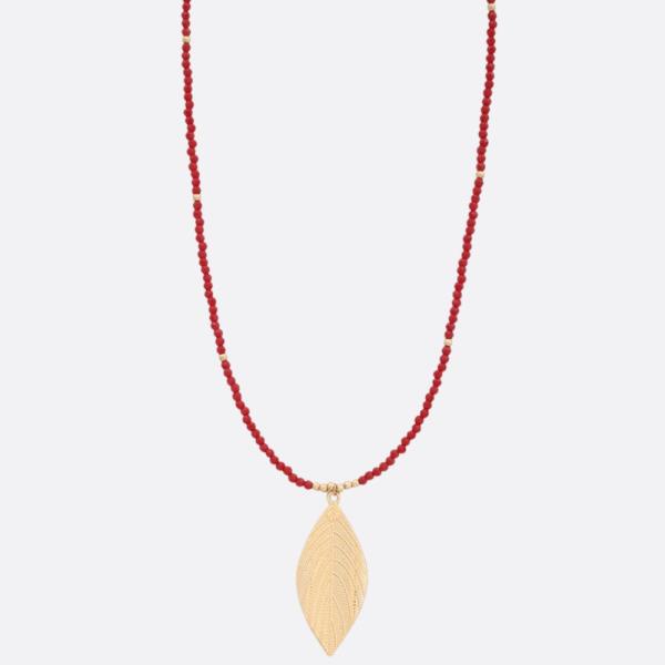 LEAF PENDANT BEADED NECKLACE