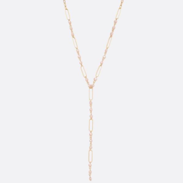 LONG OVAL BEADED Y SHAPE NECKLACE