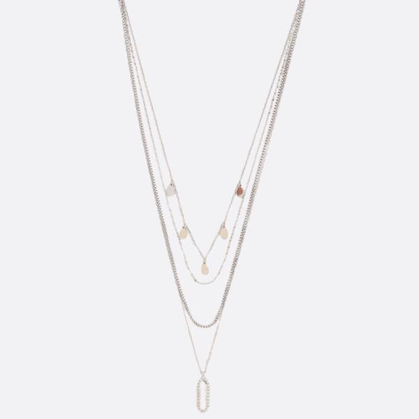 CZ OVAL LAYERED METAL NECKLACE