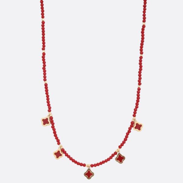 DAINTY CLOVER CHARM BEADED NECKLACE