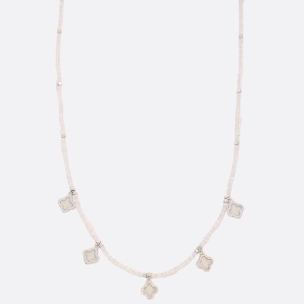 DAINTY CLOVER CHARM BEADED NECKLACE