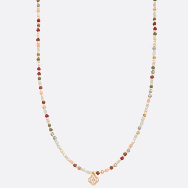 CZ CLOVER CHARM BEADED NECKLACE