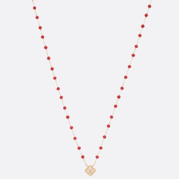 CZ DAINTY CLOVER CHARM BEADED NECKLACE