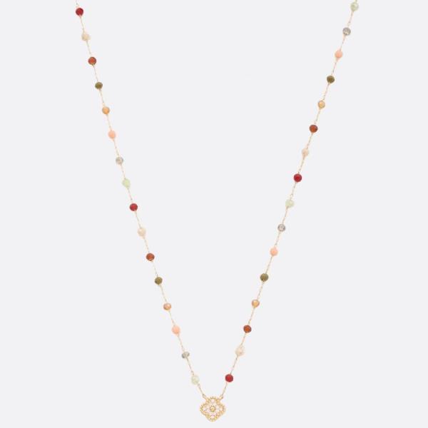 CZ DAINTY CLOVER CHARM BEADED NECKLACE