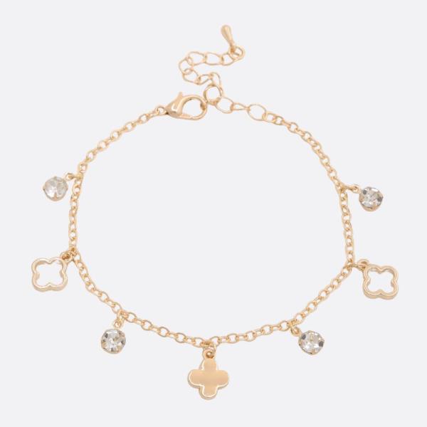 CLOVER CHARM CRYSTAL METAL BRACELET