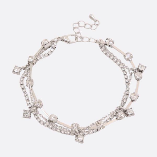 RHINESTONE CHAIN METAL LAYERED BRACELET