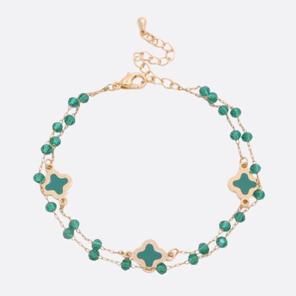 CLOVER CHARM BEADED LAYERED BRACELET