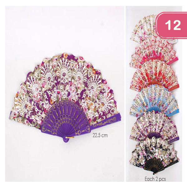 ASSORTED FANCY FLORAL LACE FAN (12 UNITS )