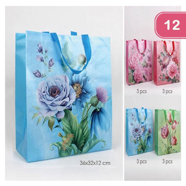 COLORFUL FLOWERS PRINT TOTE BAG (12 UNITS)