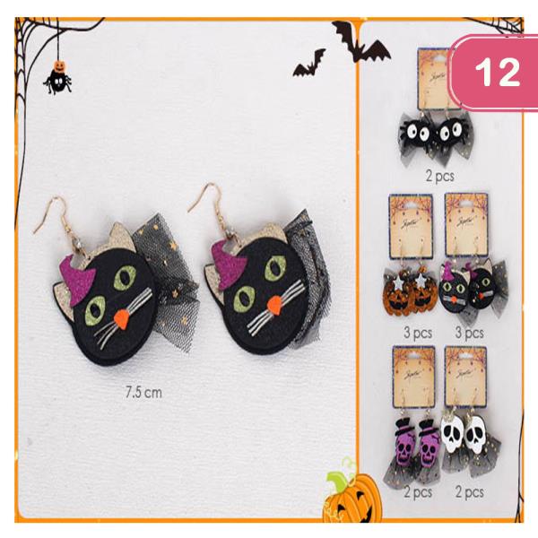 ASSORTED LACE HALLOWEEN EARRING (12 UNITS)