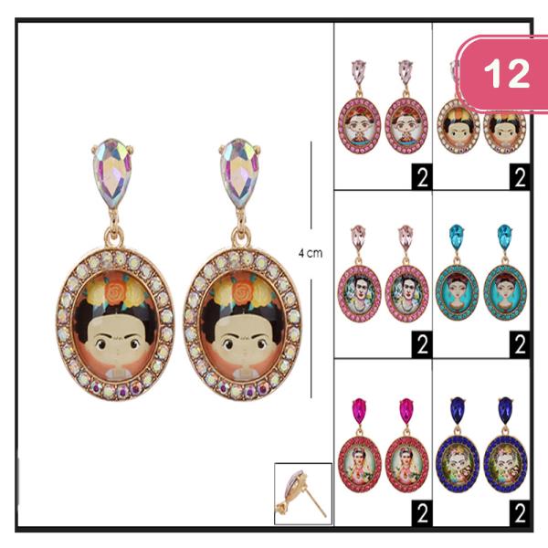 FRIDA KAHLO RHINESTONE EARRING (12 UNITS)