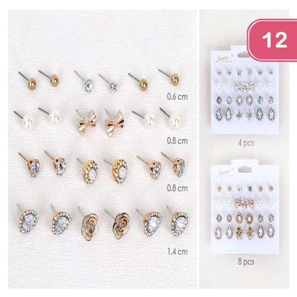 RHINESTONE STUD EARRINGS SET (12 UNITS)