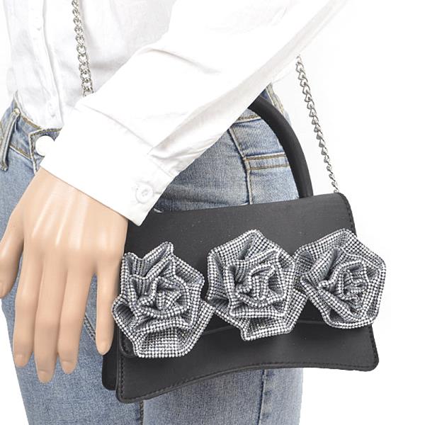 RHINESTONE HOT FIX FLOWER HANDLE BAG