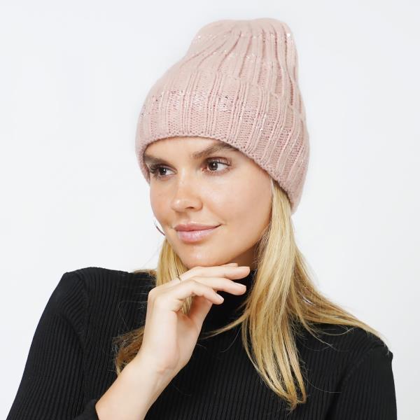 SEQUINS STRIPE KNIT BEANIE