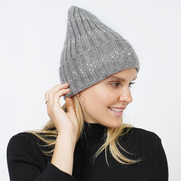 SEQUINS STRIPE KNIT BEANIE