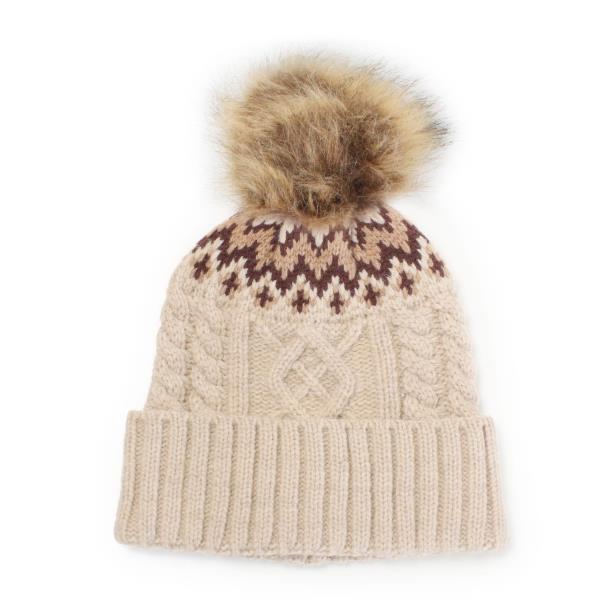 ETHNIC KNIT BEANIE WITH POM POM