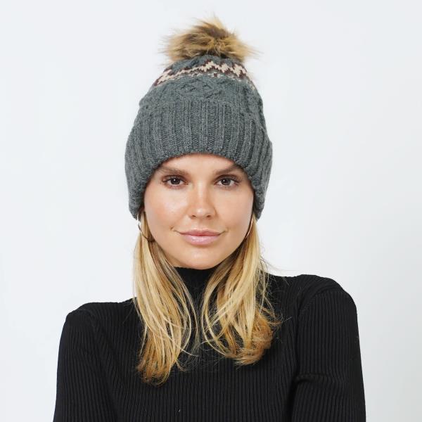 ETHNIC KNIT BEANIE WITH POM POM