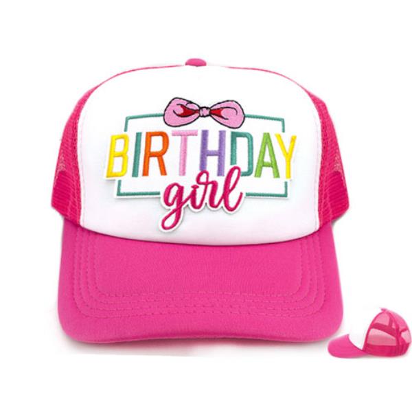 BIRTHDAY GIRL BOW EMRBOIDERED PATCH TRUCKER MESH CAP