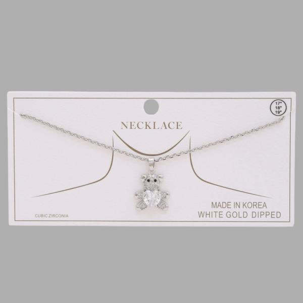 TEDDY BEAR HEART CZ OLD DIPPED NECKLACE